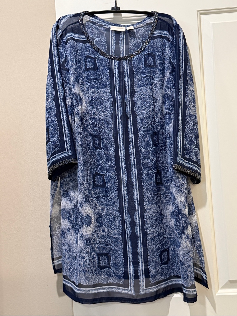 Chico’s Navy Blue Paisley Embroidered Swimsuit Cover-up